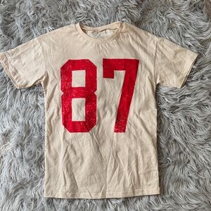 Grayson threads Beige T-Shirt with Red 87 Print